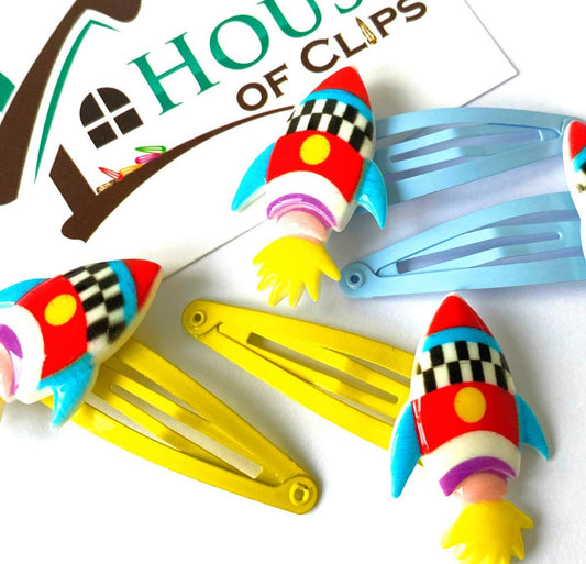 Rocket Hair Clips: Non-Slip Pigtail Barrettes - Set of 2