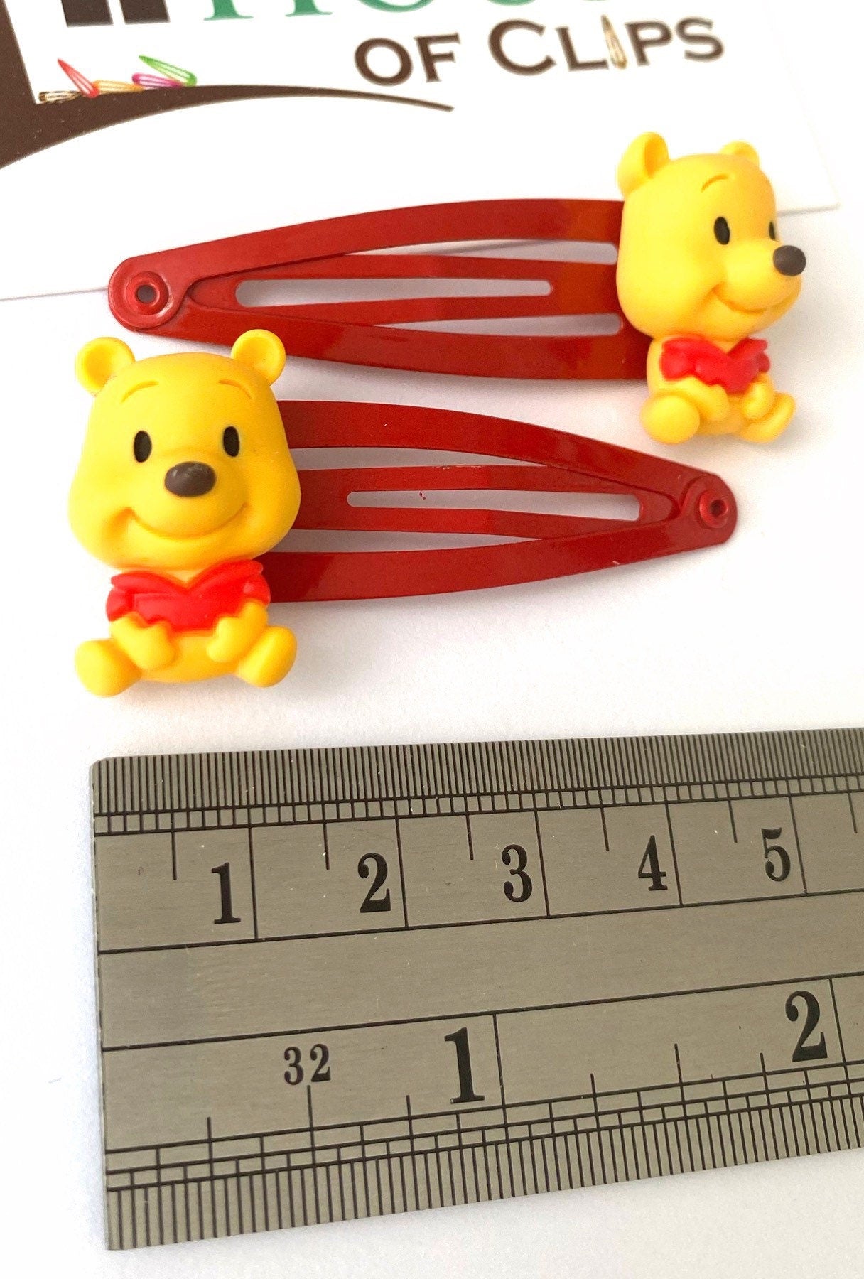 Pooh Bear Hair Clips: Baby Girl Red Snap Barrettes (Set of 2)