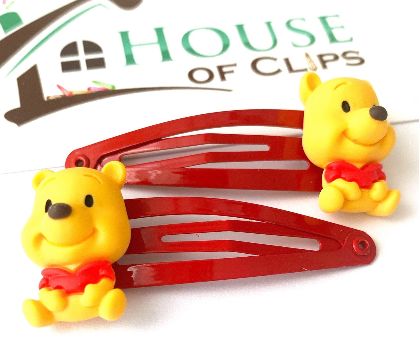 Pooh Bear Hair Clips: Baby Girl Red Snap Barrettes (Set of 2)