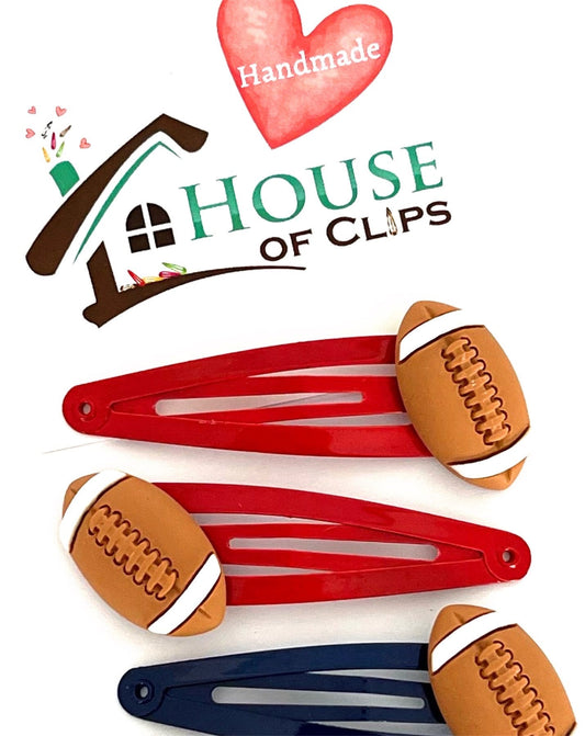 American Football Hair Clips: Red or Navy Barrettes (Set of 2)
