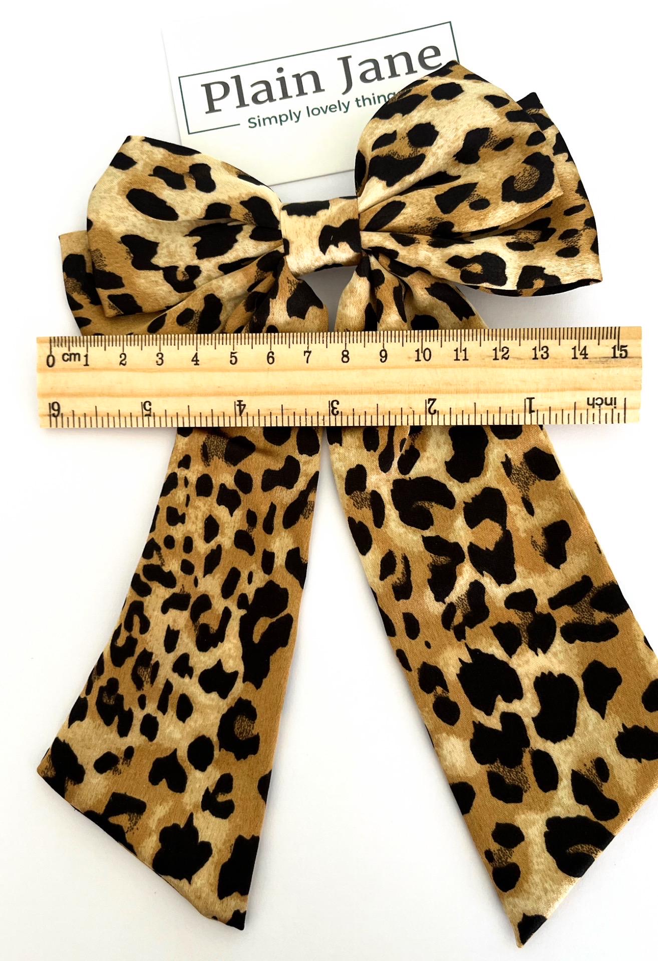 Leopard Print Hair Bow Clip: Long Tails, Silver Beak Clip