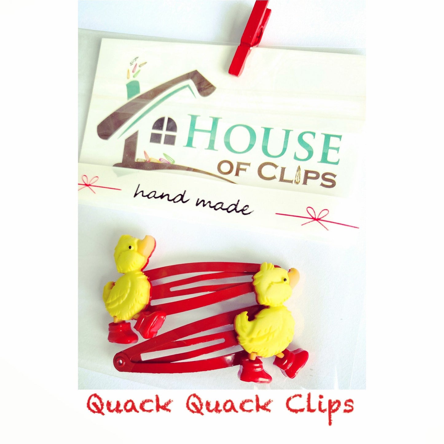 Duck Hair Clips: Farm Animal Barrettes, Red Clip (x2)