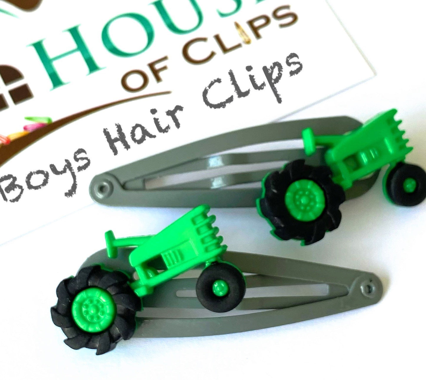 Boys Tractor Hair Clips x2, Gender Neutral Kids Gift, Kids Party Gift, Hair Clips For Boys, Gift For Farmer Boys, Boys Barrettes, Boys Hair
