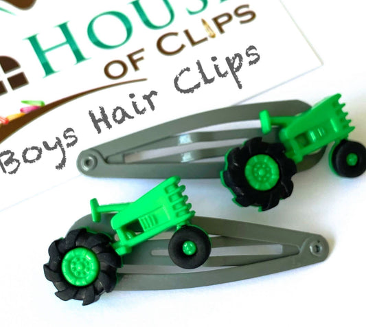 Boys Tractor Hair Clips x2, Gender Neutral Kids Gift, Kids Party Gift, Hair Clips For Boys, Gift For Farmer Boys, Boys Barrettes, Boys Hair