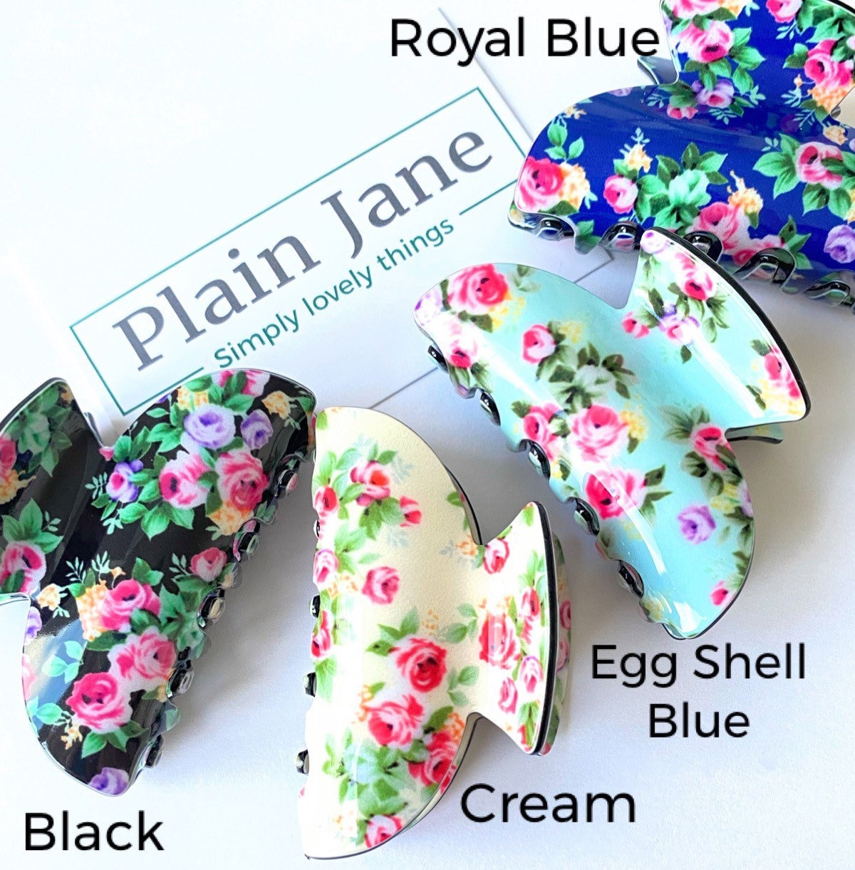 Button Rose Hair Claw: Floral Print Resin Hair Clip (7cm)