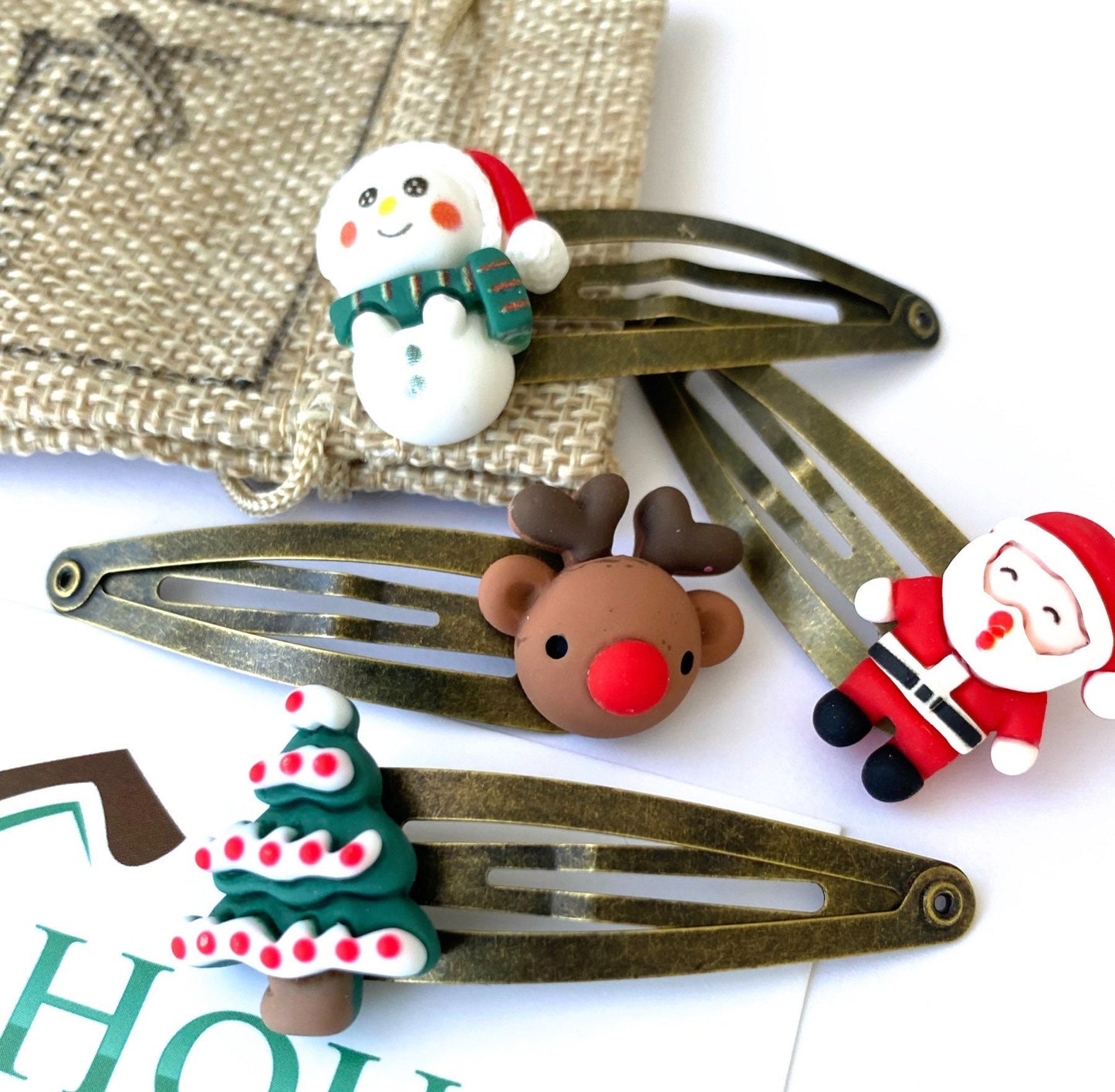 Vintage Christmas Hair Clip Set x4 - Antique Gold Christmas Barrettes - Xmas Hair Slides - Xmas Stocking Gift Idea - Stocking Fillers -