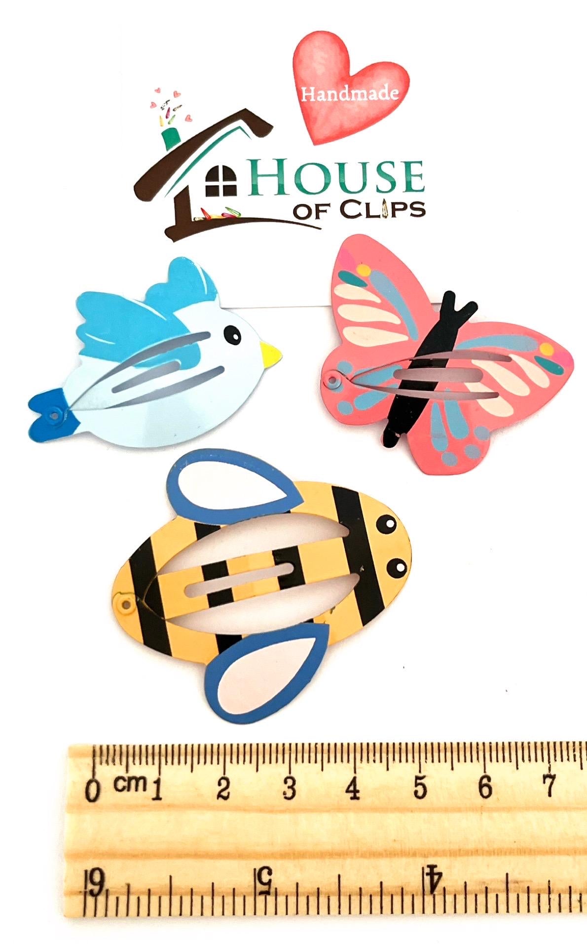 Spring Kids Snap Clips: Butterfly, Bee & Bird Barrettes - Set of 3