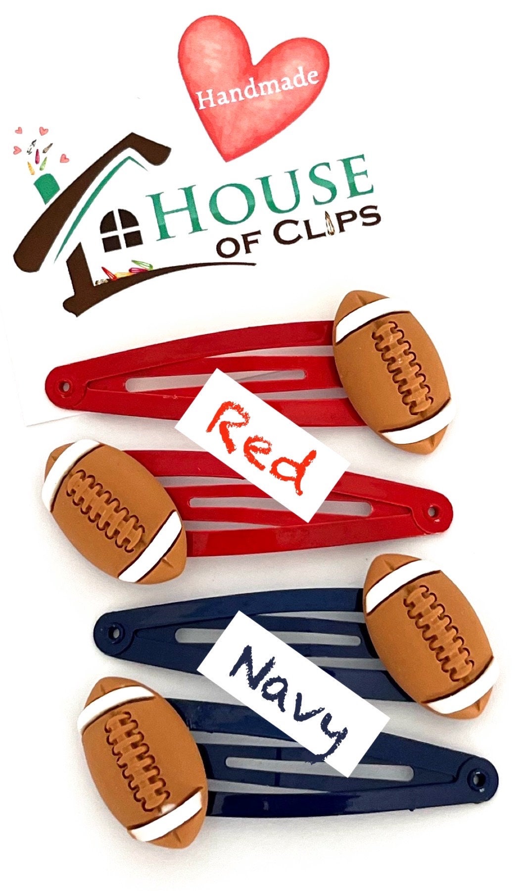 American Football Hair Clips: Red or Navy Barrettes (Set of 2)