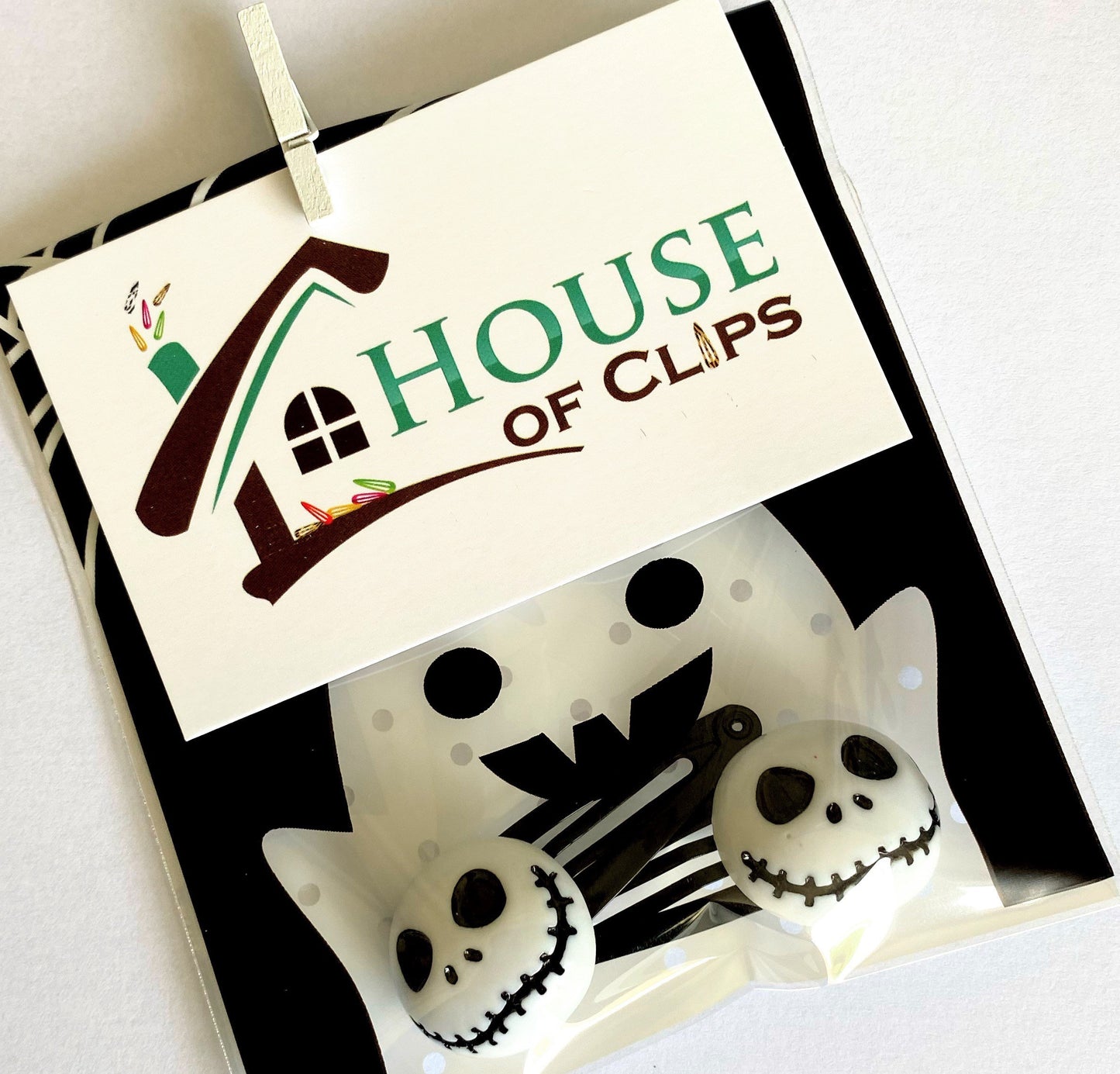 Jack Skellington Hair Clips x2 - Halloween Hair Clips - Gothic Hair Clips - Scary Halloween Hair Accessories - Halloween Snap Clips