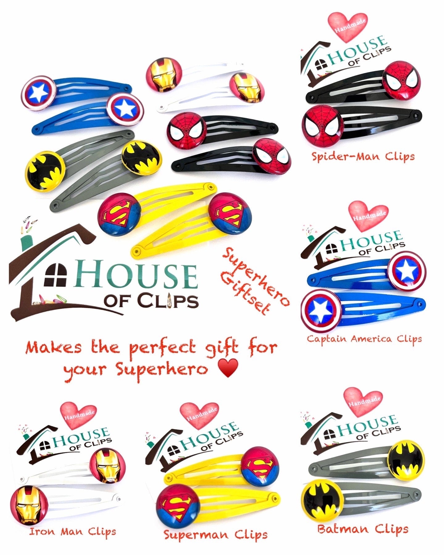 GIFT SET Be My Superhero Hair Clip x5 Sets - Snap Clip - Boys Hair Clip - Hair Accessory - Marvel Superhero  - Hair Clips Boys - Marvel Gift