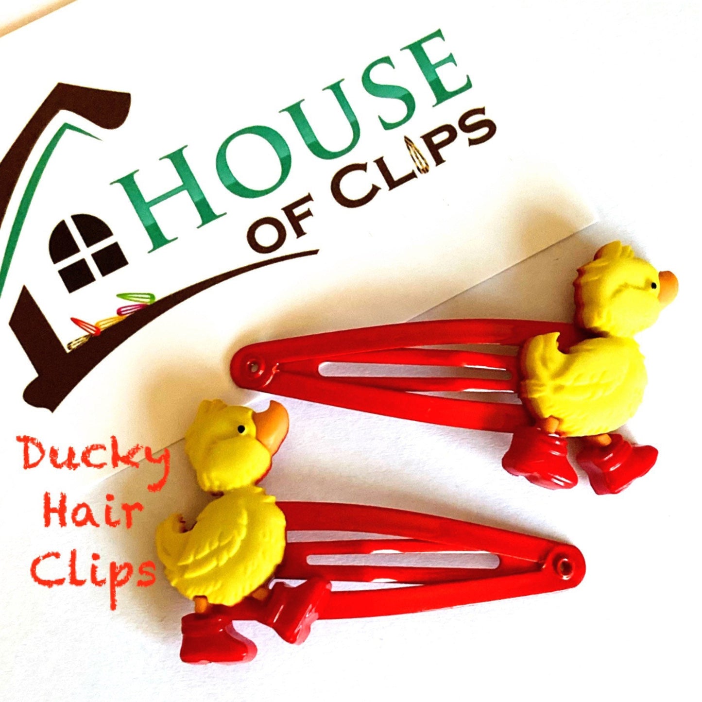 Duck Hair Clips: Farm Animal Barrettes, Red Clip (x2)