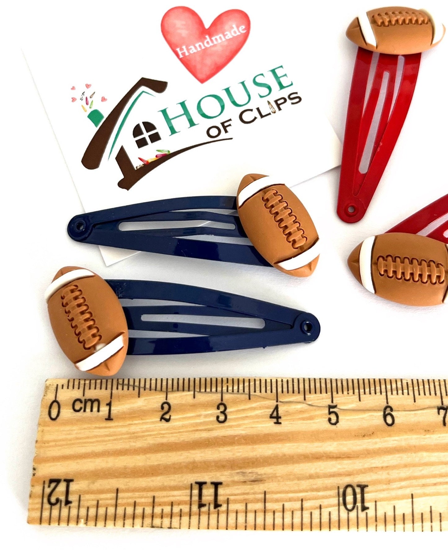 American Football Hair Clips: Red or Navy Barrettes (Set of 2)