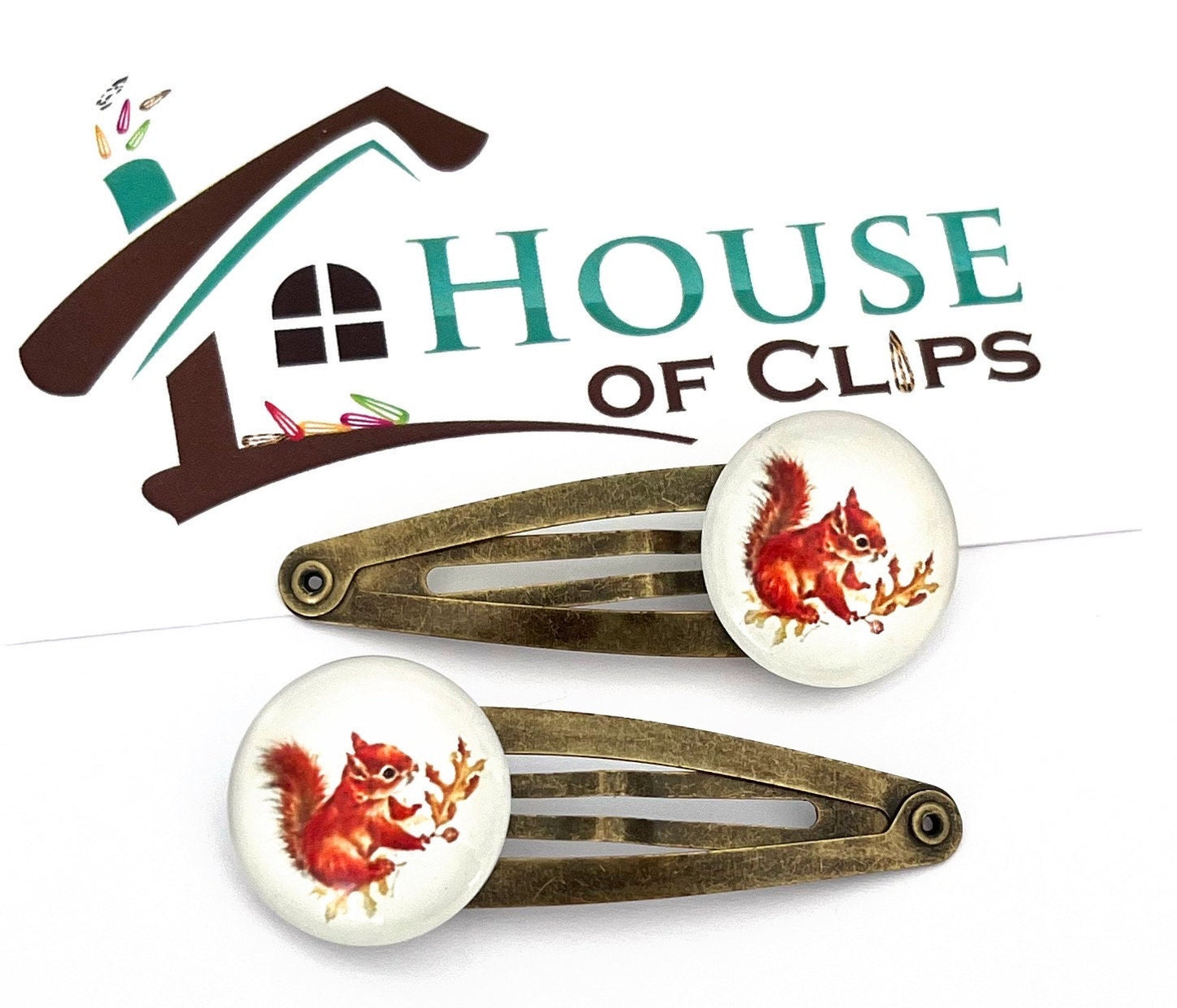 Vintage Squirrel Hair Clips: Red & Grey Squirrel Barrettes (Set of 2)