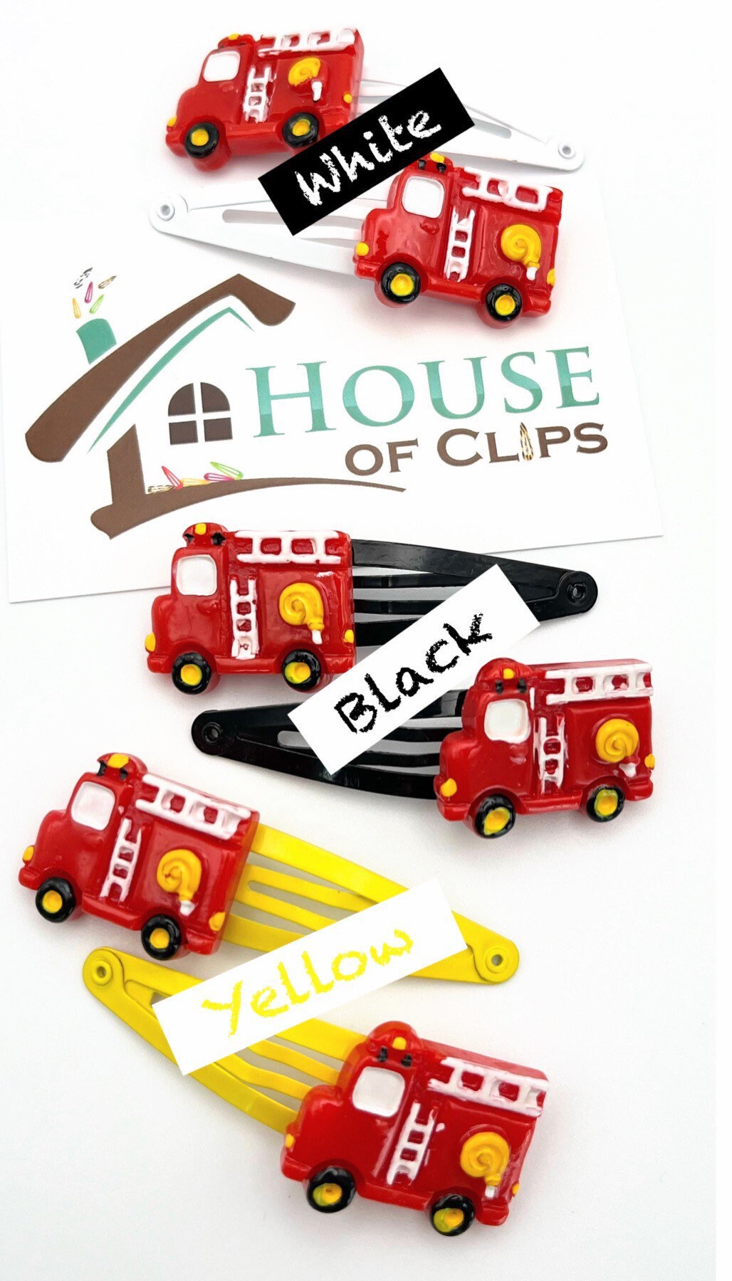 Fire Engine Hair Clips x2 - Boys and Girls Hair Snap Clips- Emergency Response Vehicle Barrettes - Gift For Boys - Gift For Nephew