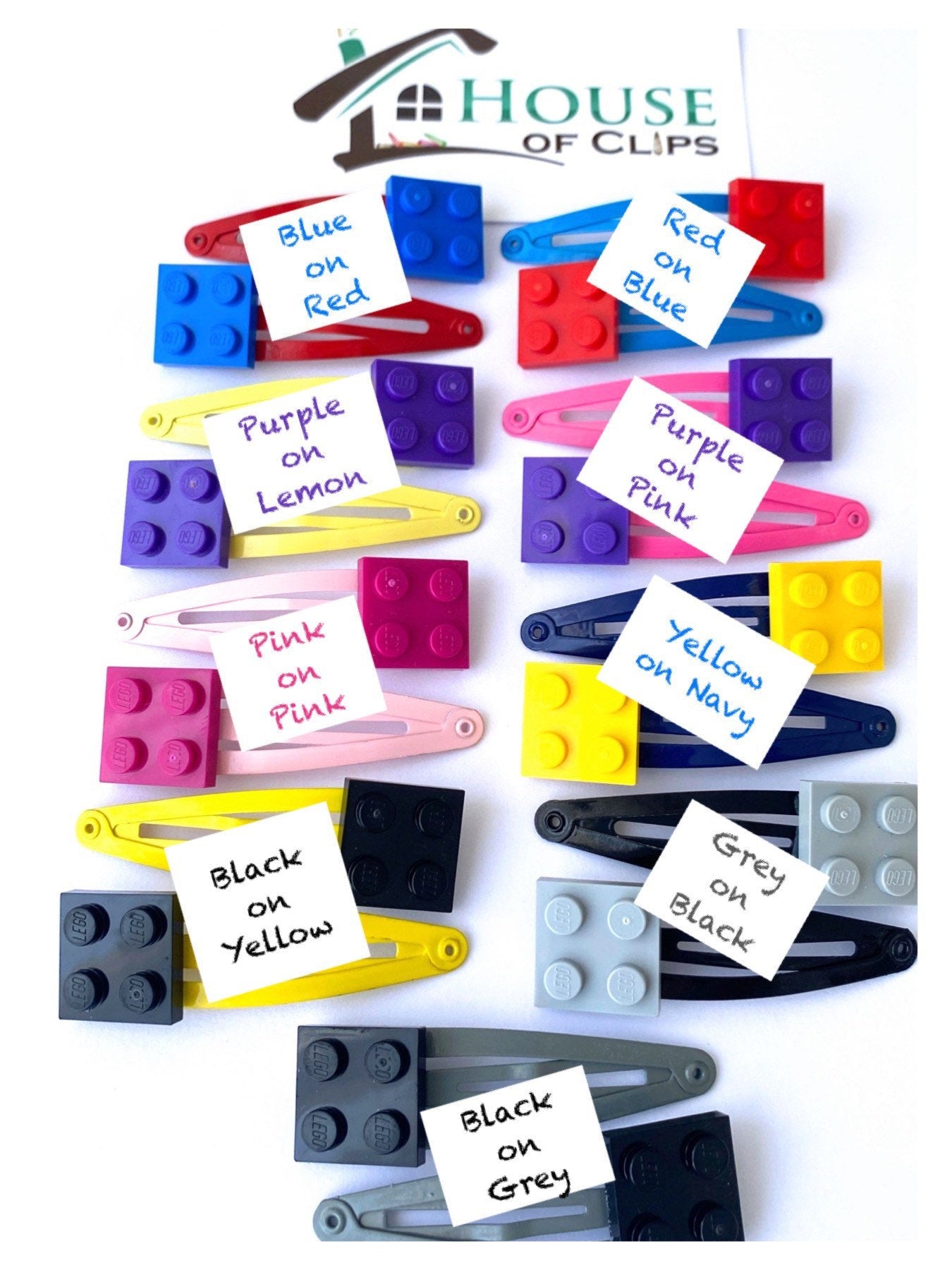 Brick Hair Clips x2: Building Block Snap Clip - 17 Colors