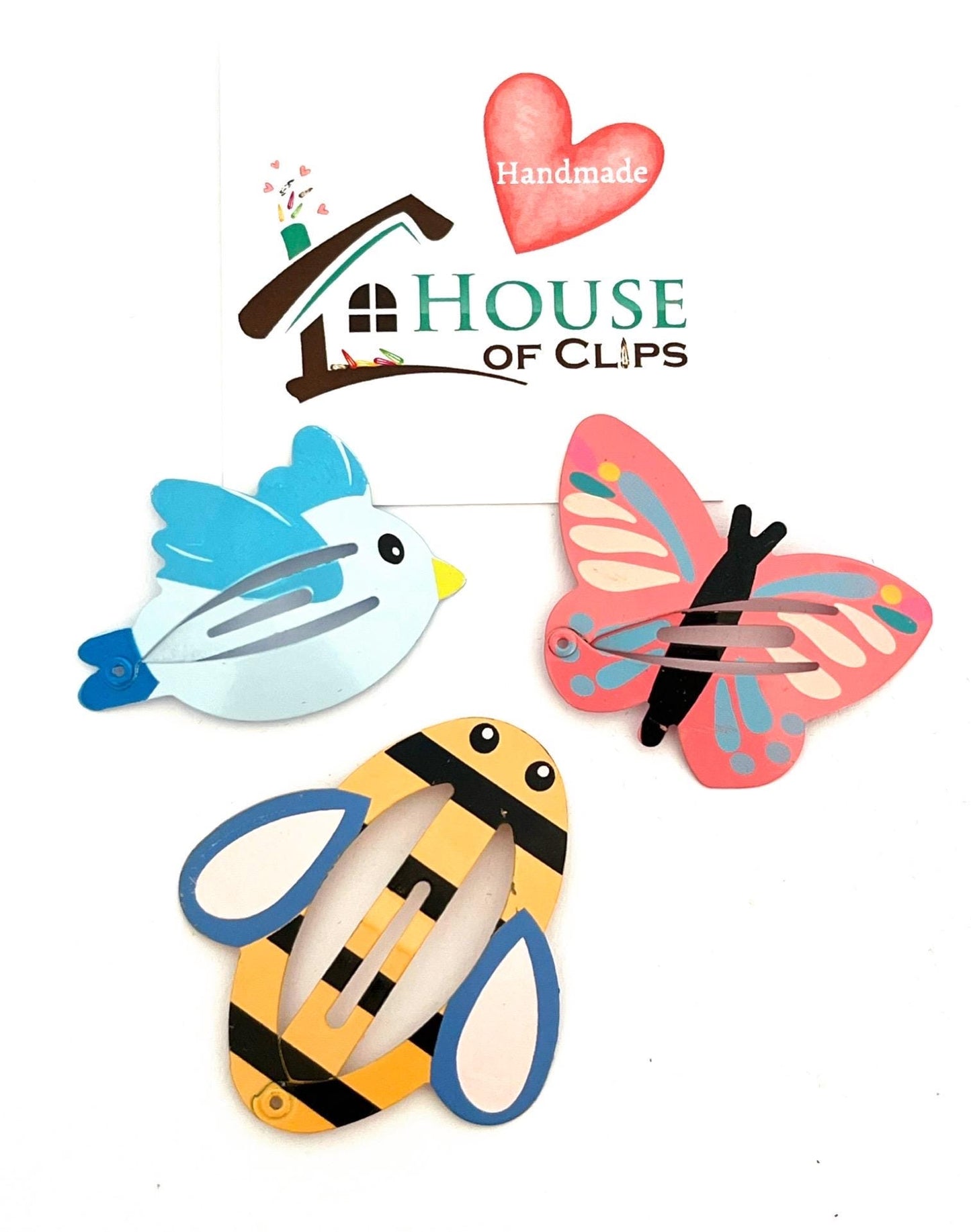 Spring Kids Snap Clips: Butterfly, Bee & Bird Barrettes - Set of 3