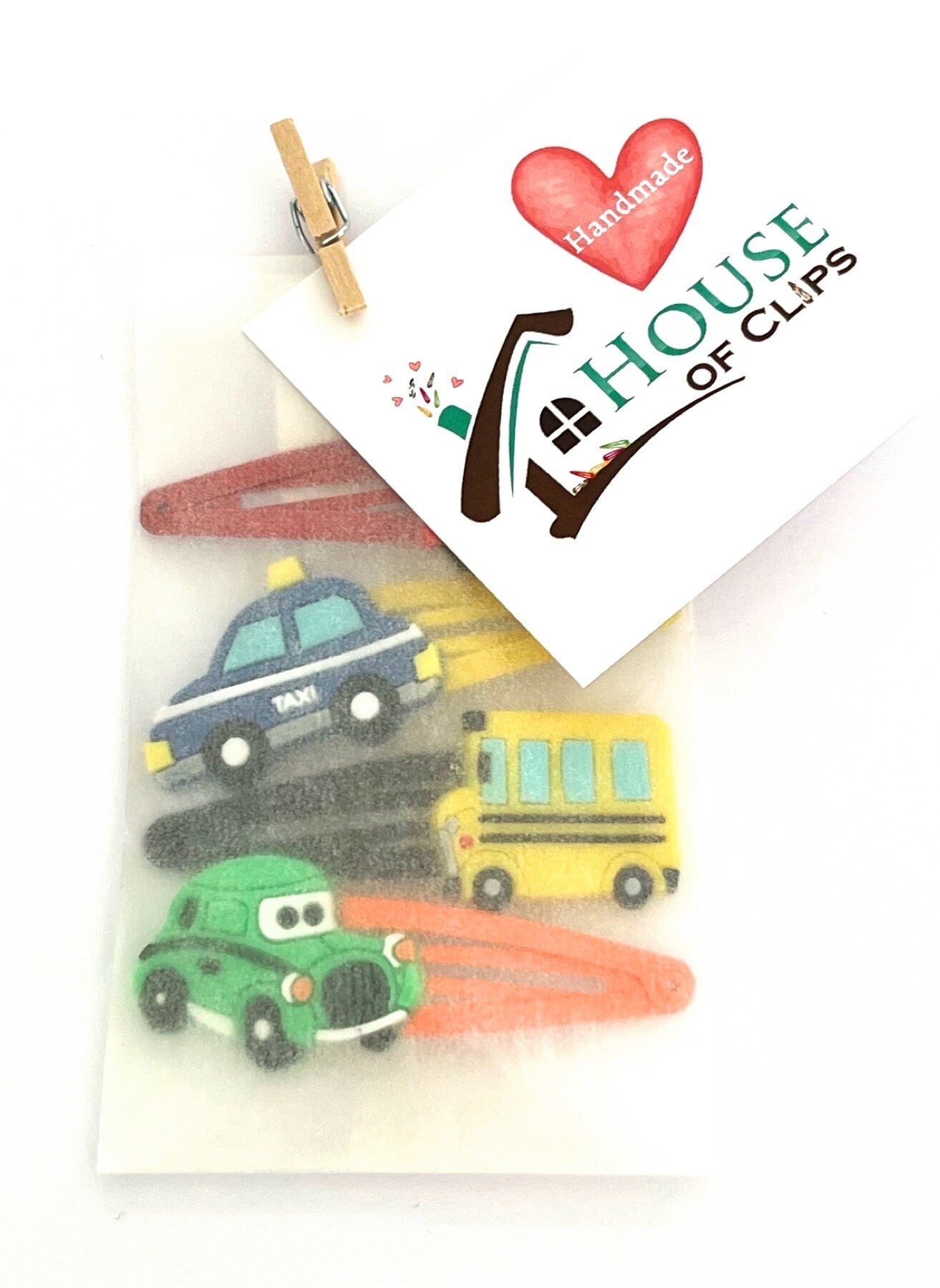 My Little Automobile Ambulance Hair Clip Set x4 - Boys Hair Clips - Ambulance Hair Clips - Taxi Hair Slides - American Bus Barrettes -