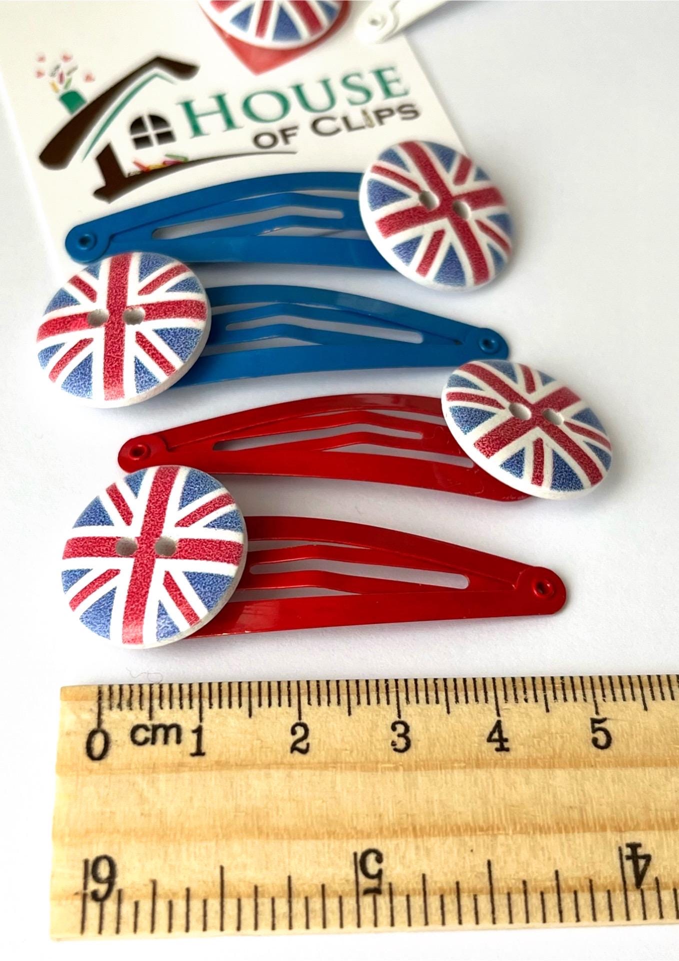 Union Jack Button Hair Clips: British Flag Hair Accessory
