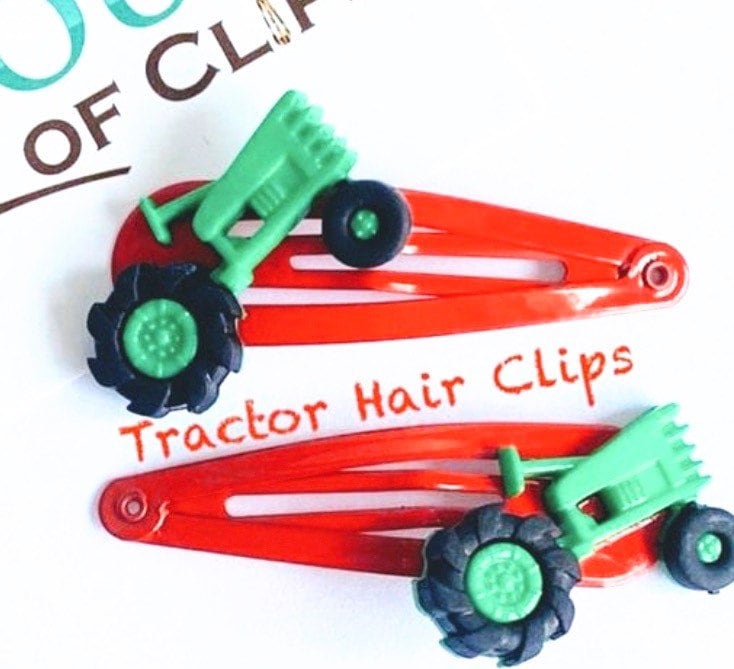 Boys Tractor Hair Clips x2, Gender Neutral Kids Gift, Kids Party Gift, Hair Clips For Boys, Gift For Farmer Boys, Boys Barrettes, Boys Hair