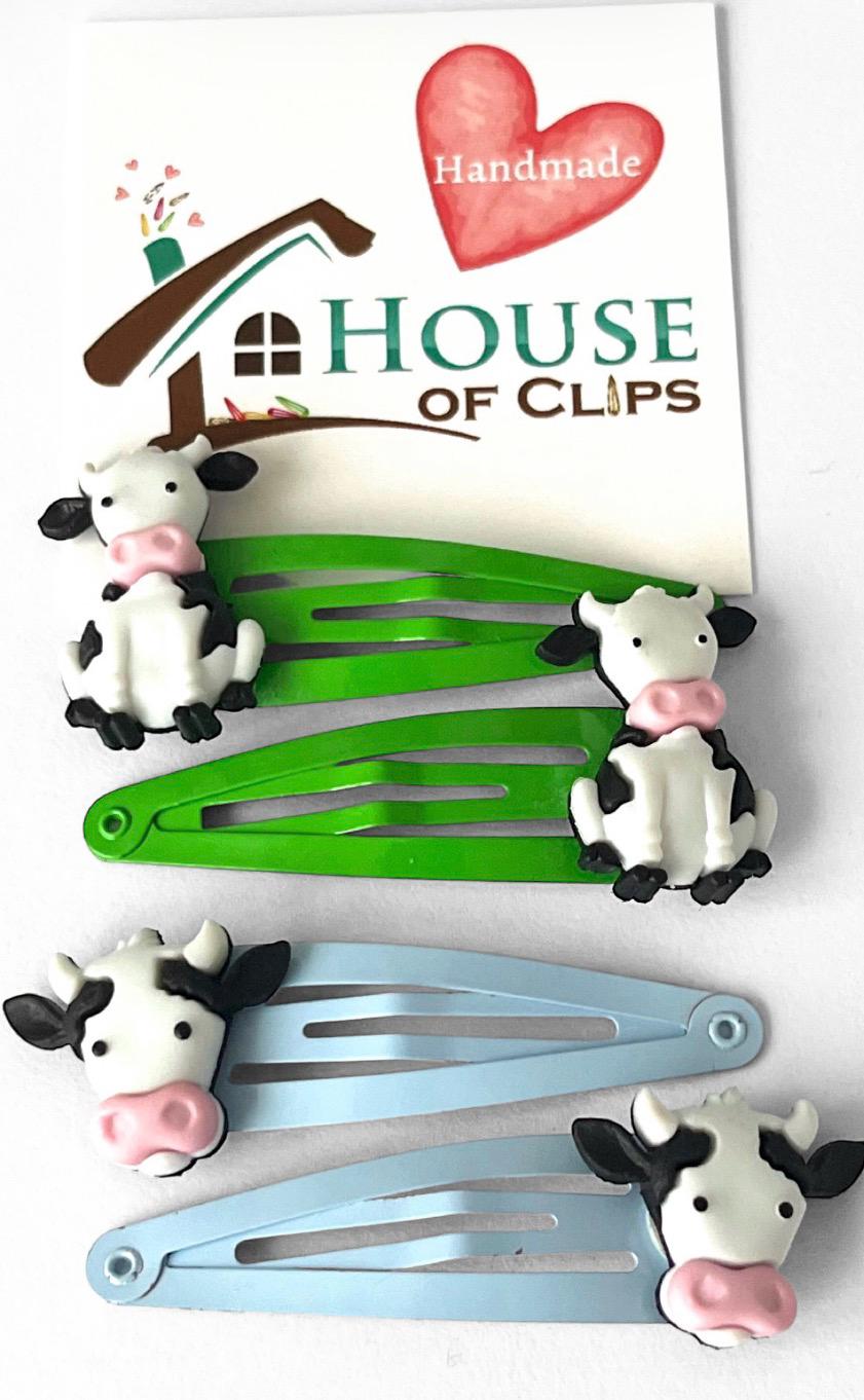 Moo Cow Hair Clips x2 - Fun Hair Clips - Cow Barrettes- Non Slip Hair Clips - Farmyard Hair Clips - Cow Gift - Animal Snap Clips - Cow Clips