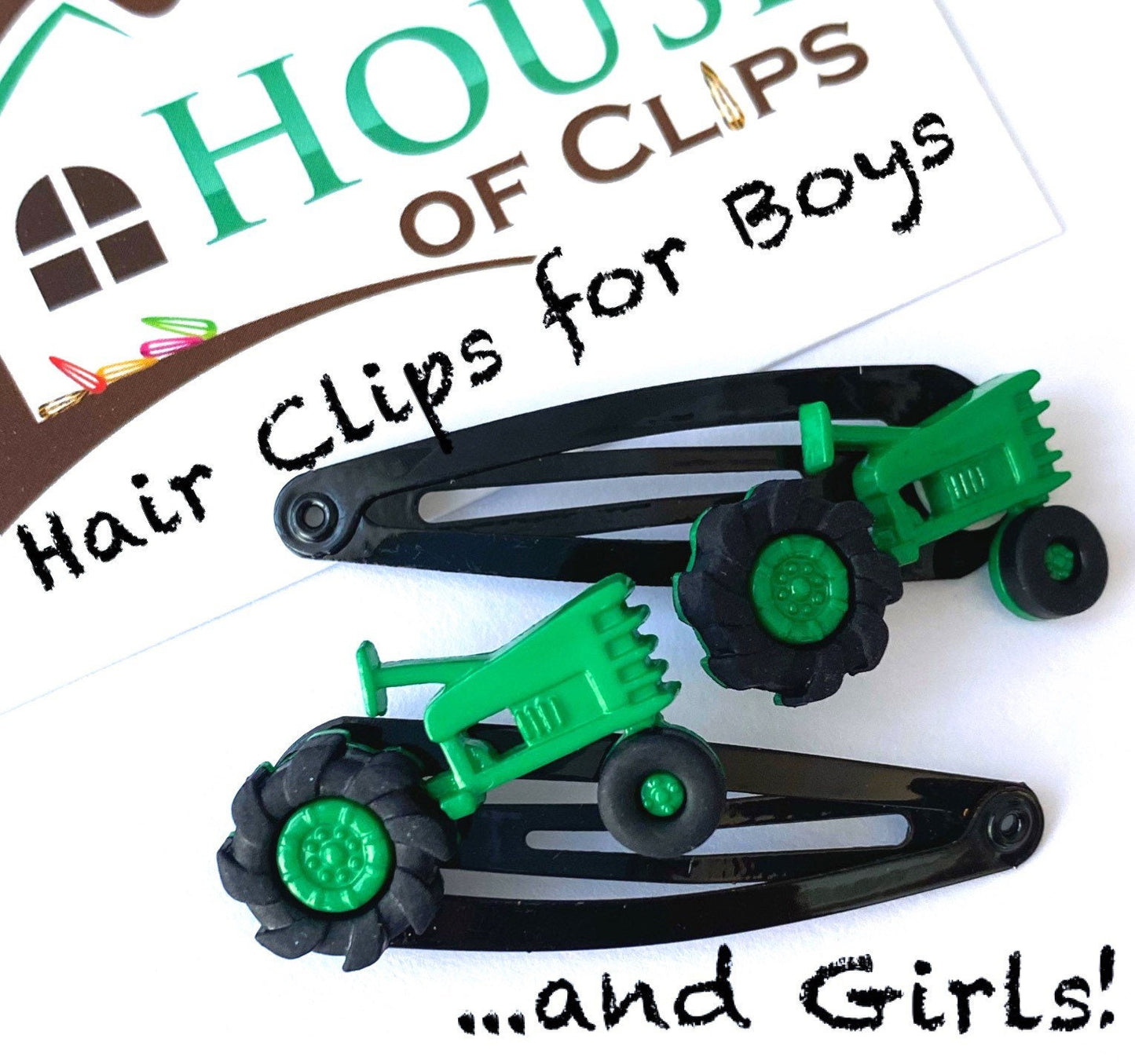 Boys Tractor Hair Clips x2, Gender Neutral Kids Gift, Kids Party Gift, Hair Clips For Boys, Gift For Farmer Boys, Boys Barrettes, Boys Hair