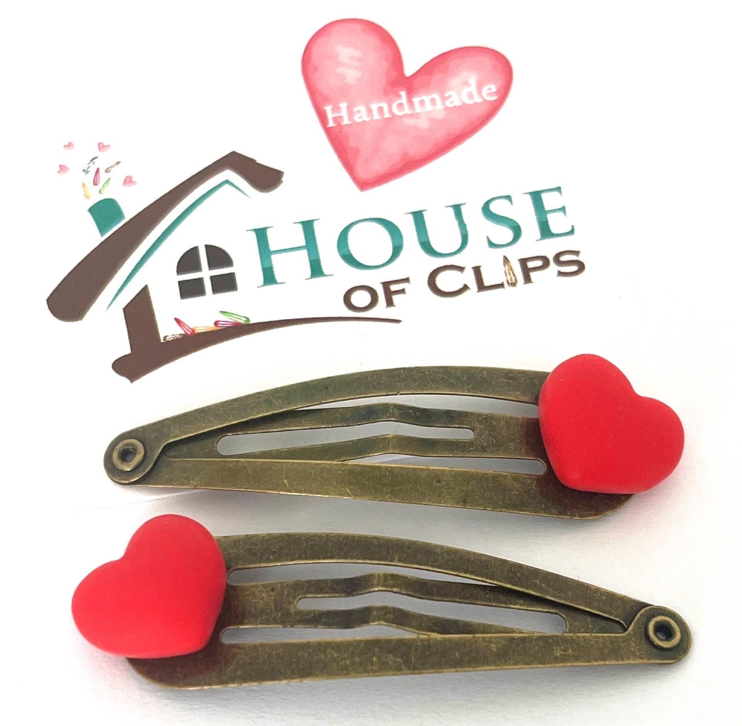 Valentine Heart Hair Clips: Antique Gold Snap Clips, Set of 2