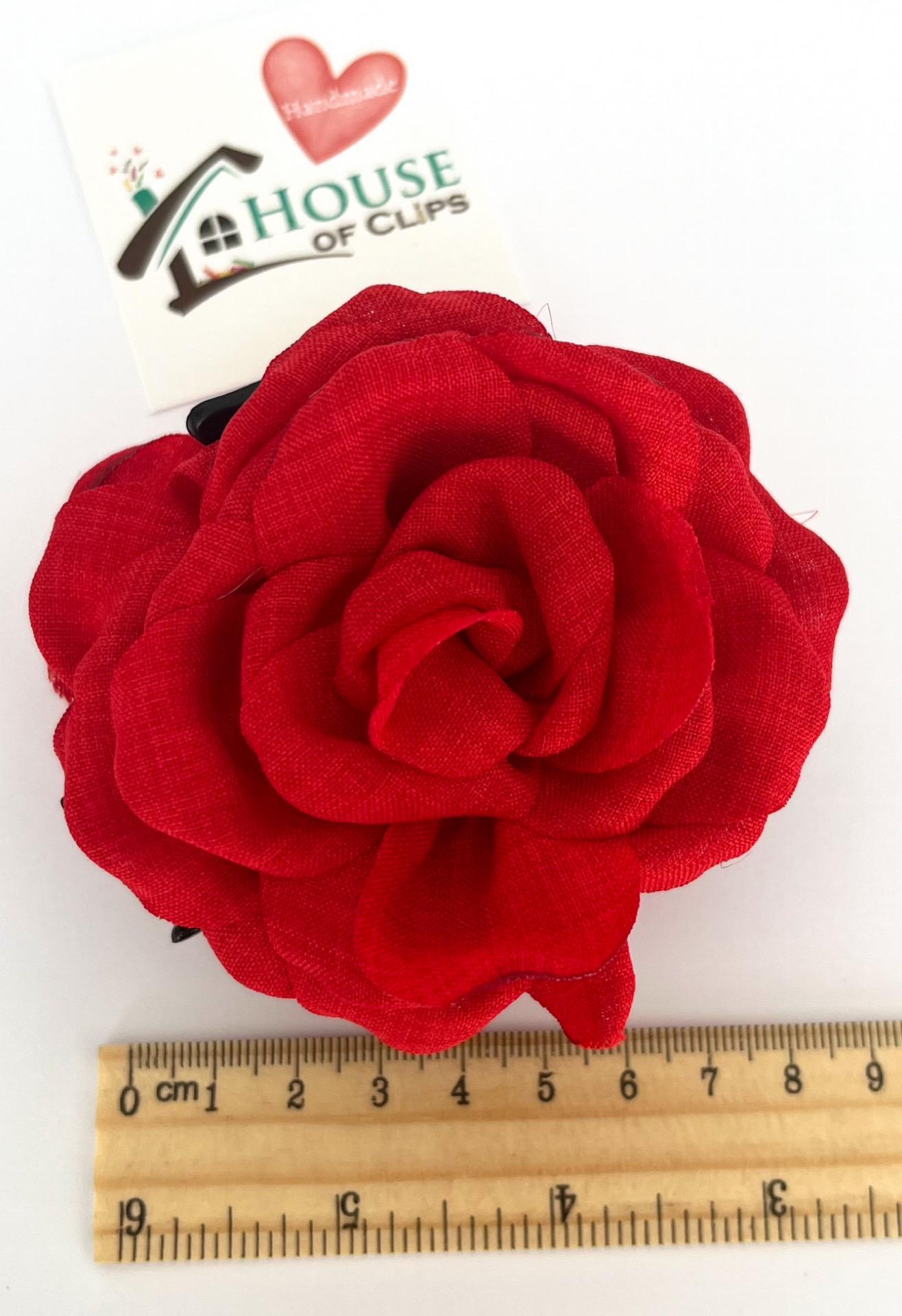 Handmade Fabric Rose Hair Clip: Champagne, Pink & Red