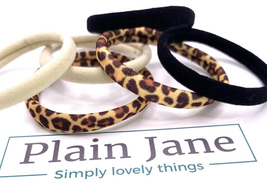 Strong Nylon Hair Elastics: Leopard, Blonde, Black - Set of 6