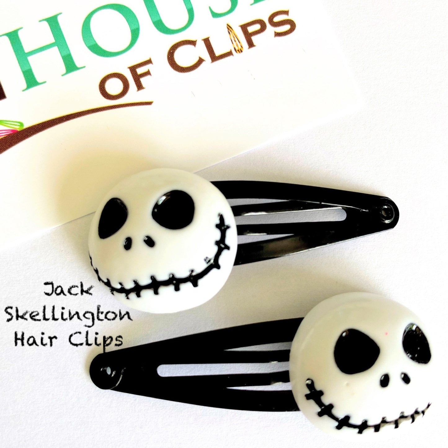 Jack Skellington Hair Clips x2 - Halloween Hair Clips - Gothic Hair Clips - Scary Halloween Hair Accessories - Halloween Snap Clips