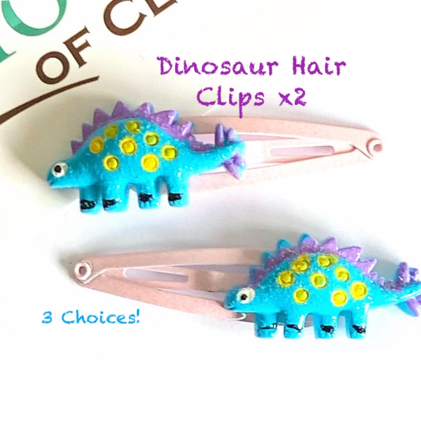 Dinosaur Hair Clips: Stegosaurus, Triceratops, Diplodocus (Set of 2)