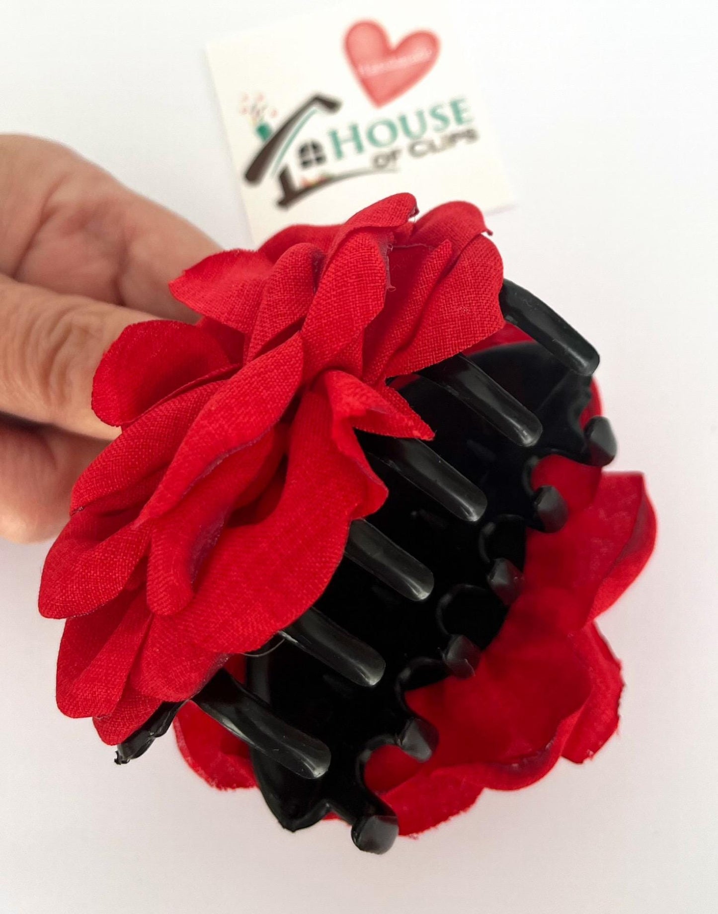 Handmade Fabric Rose Hair Clip: Champagne, Pink & Red