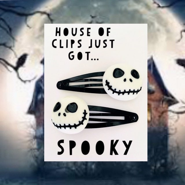 Jack Skellington Hair Clips x2 - Halloween Hair Clips - Gothic Hair Clips - Scary Halloween Hair Accessories - Halloween Snap Clips