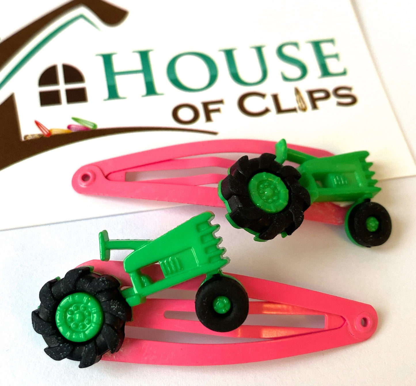 Pink Tractor Hair Clips, Farm Hair Clips, Hair Clips for Girls, Handmade Barrettes, Toddler Hair Accessories, Cute Farm Hair Clip