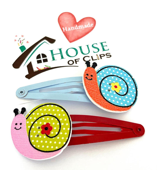 Slow And Steady Wins The Race Clips x2, Snail Hair Clips Handmade, Snail Bug Barrettes, Snail Slug Hair Slides, Gender Neutral Hair Snap Cli