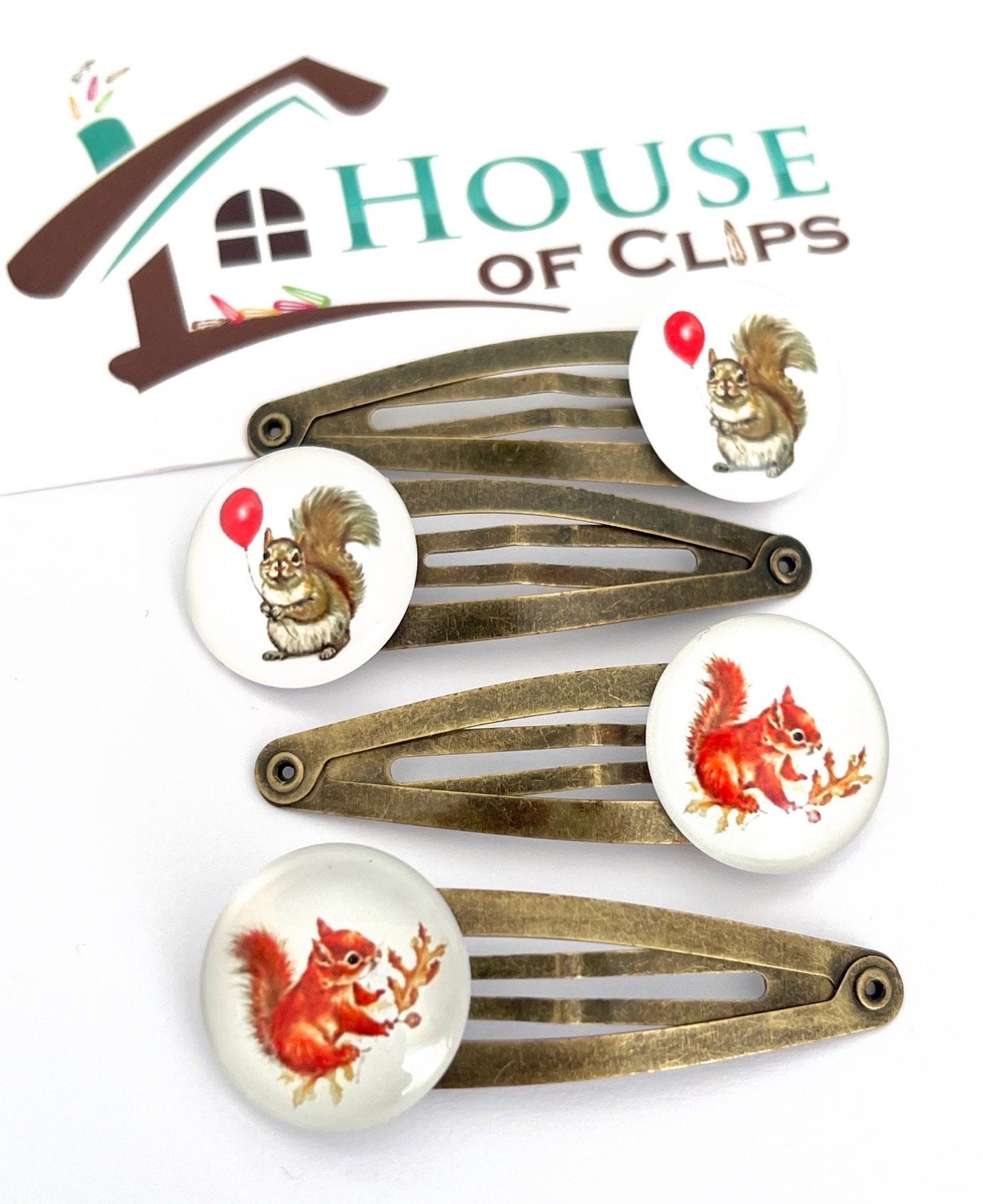 Vintage Squirrel Hair Clips: Red & Grey Squirrel Barrettes (Set of 2)