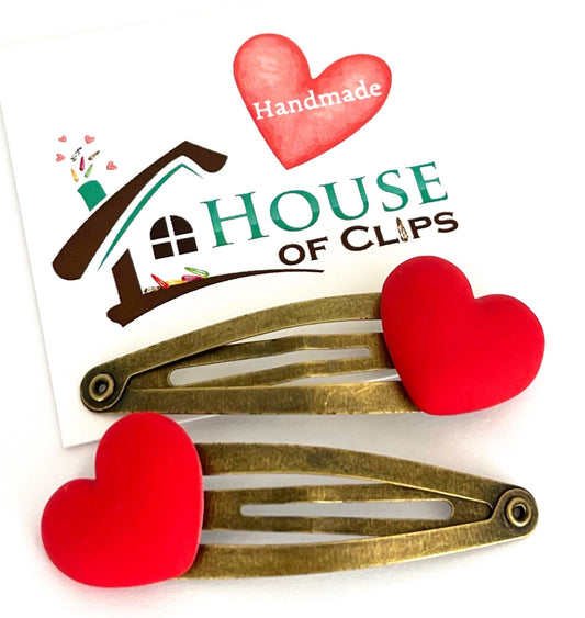 Valentine Heart Hair Clips: Antique Gold Snap Clips, Set of 2