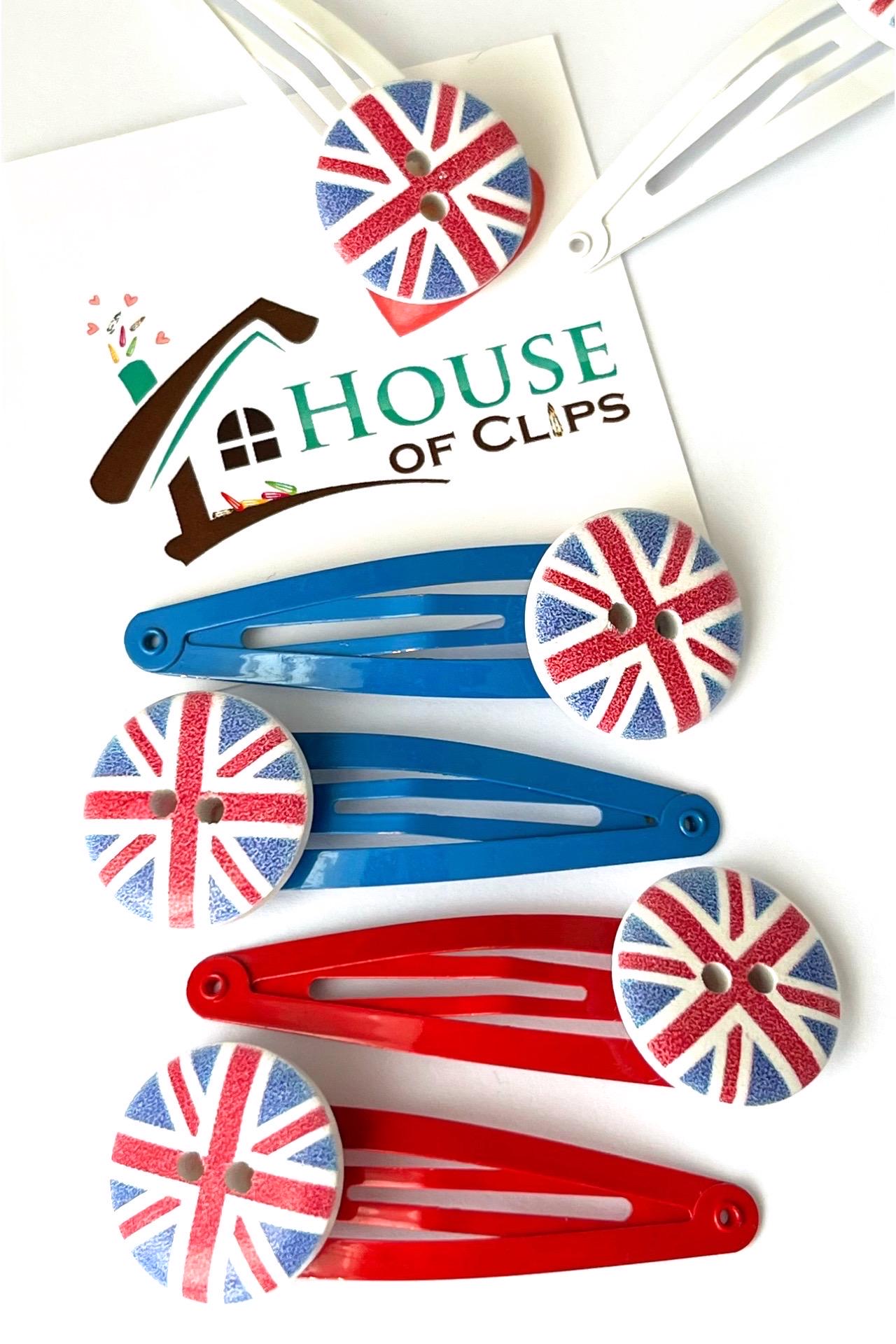 Union Jack Button Hair Clips: British Flag Hair Accessory