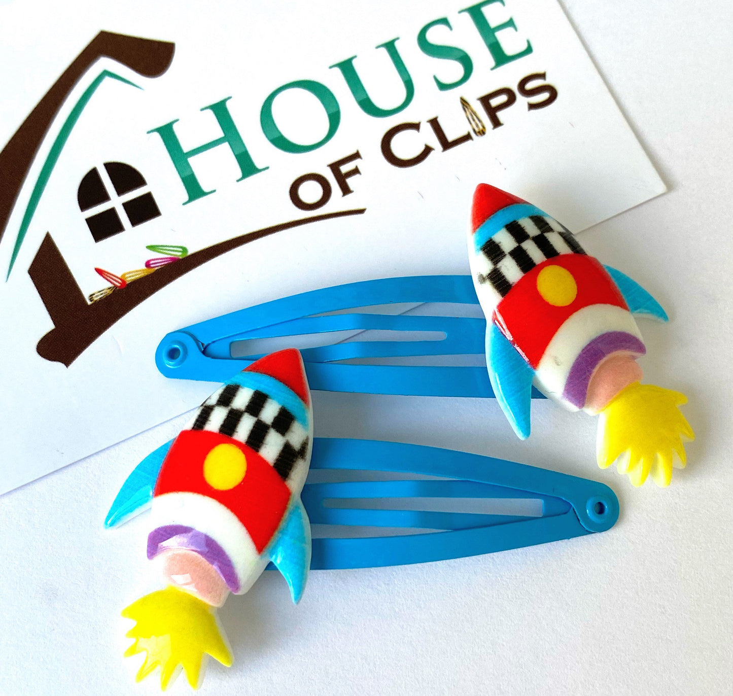 Rocket Hair Clips: Non-Slip Pigtail Barrettes - Set of 2