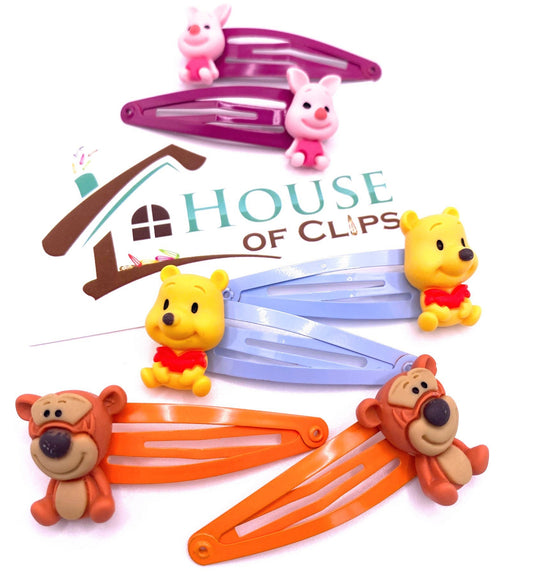 Gift Set Animal Babies x3 Sets - Piglet Hair Clips - Tigger Gift Set - Pooh Barrettes - Disney Snap Clips -
