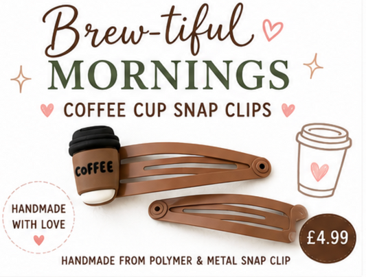 Brew-tiful Mornings Coffee Snap Clips | Handmade Coffee Cup Hair Clips Pair