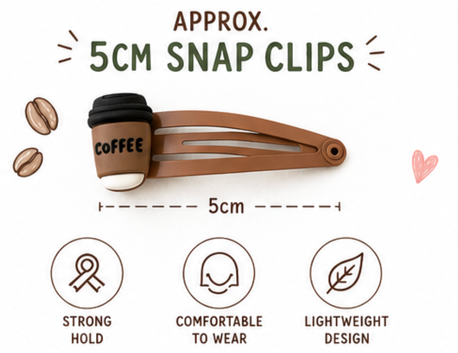 Brew-tiful Mornings Coffee Snap Clips | Handmade Coffee Cup Hair Clips Pair