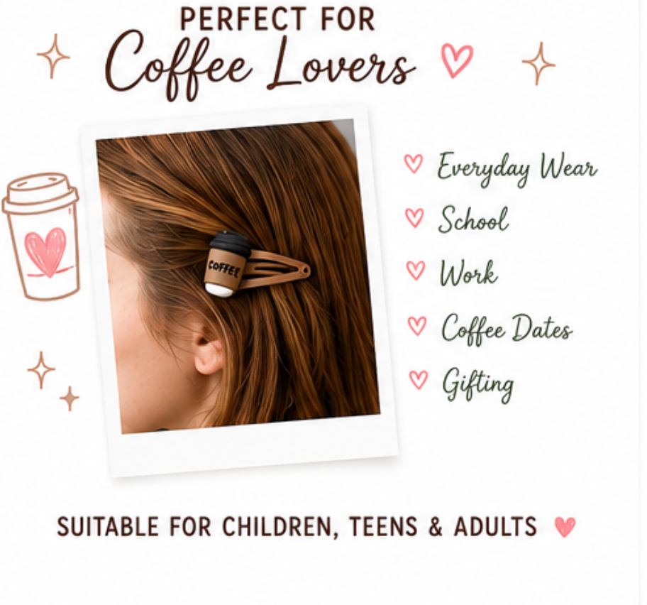 Brew-tiful Mornings Coffee Snap Clips | Handmade Coffee Cup Hair Clips Pair