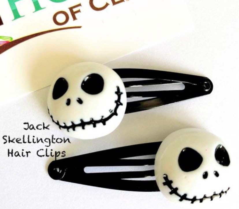 Jack Skellington Hair Clips x2 - Halloween Hair Clips - Gothic Hair Clips - Scary Halloween Hair Accessories - Halloween Snap Clips