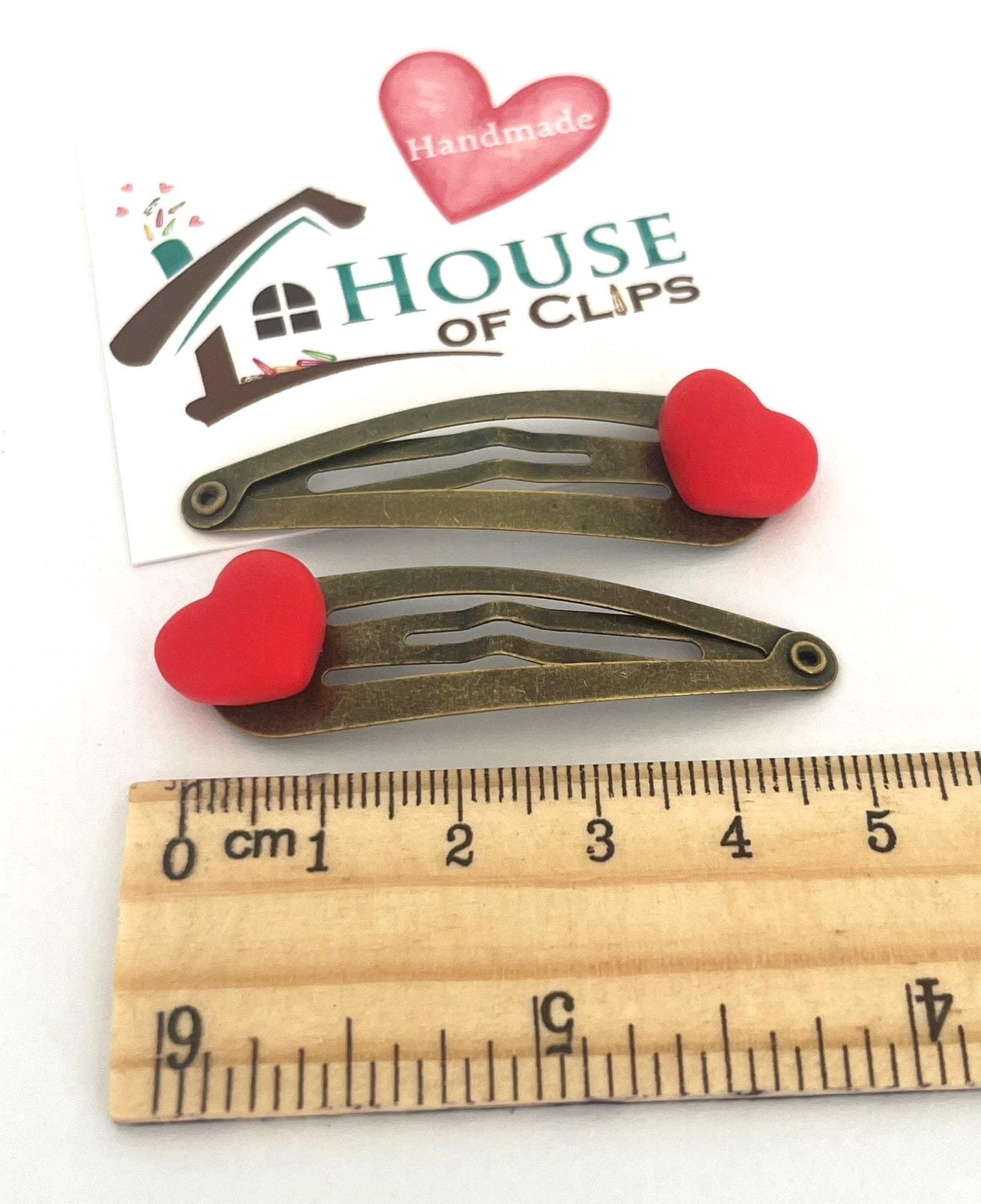 Valentine Heart Hair Clips: Antique Gold Snap Clips, Set of 2