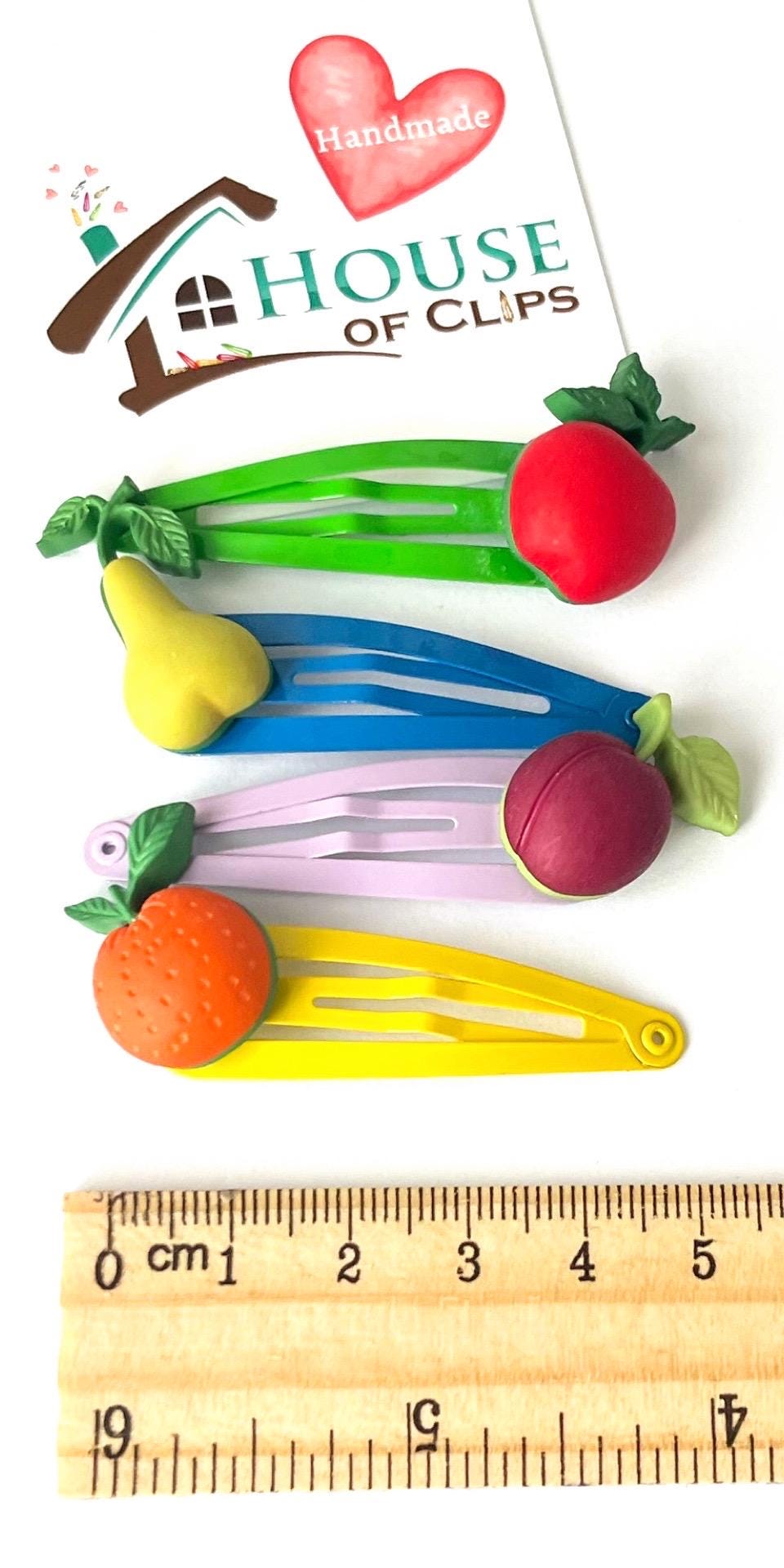 Fruit Salad Hair Clipsx4, Apple Hair Clips, Fruit Barrettes, Kids Healthy Earing, Fruit Snap Clips, Apple Hair Slides, Pear Hair Clips, Appl