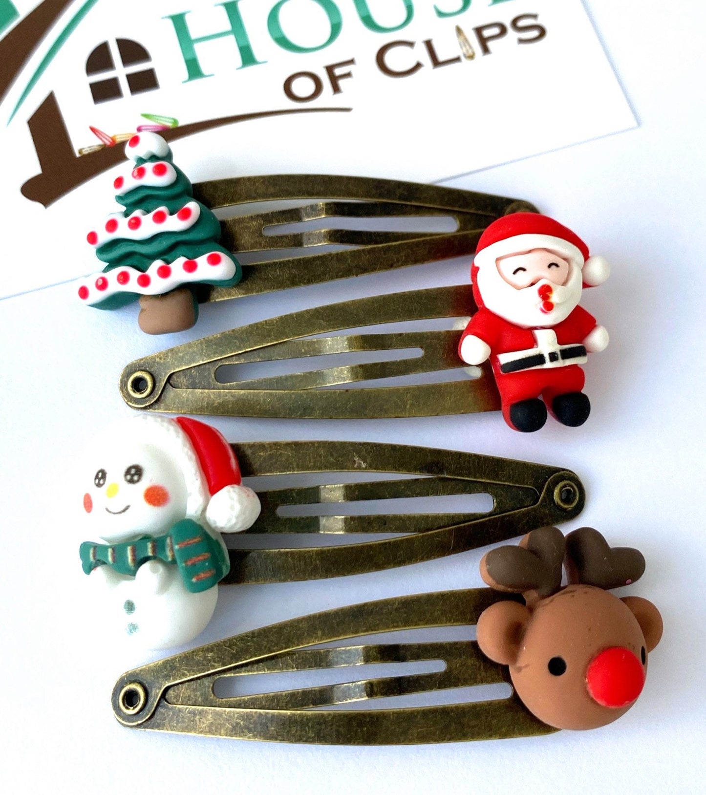 Vintage Christmas Hair Clip Set x4 - Antique Gold Christmas Barrettes - Xmas Hair Slides - Xmas Stocking Gift Idea - Stocking Fillers -