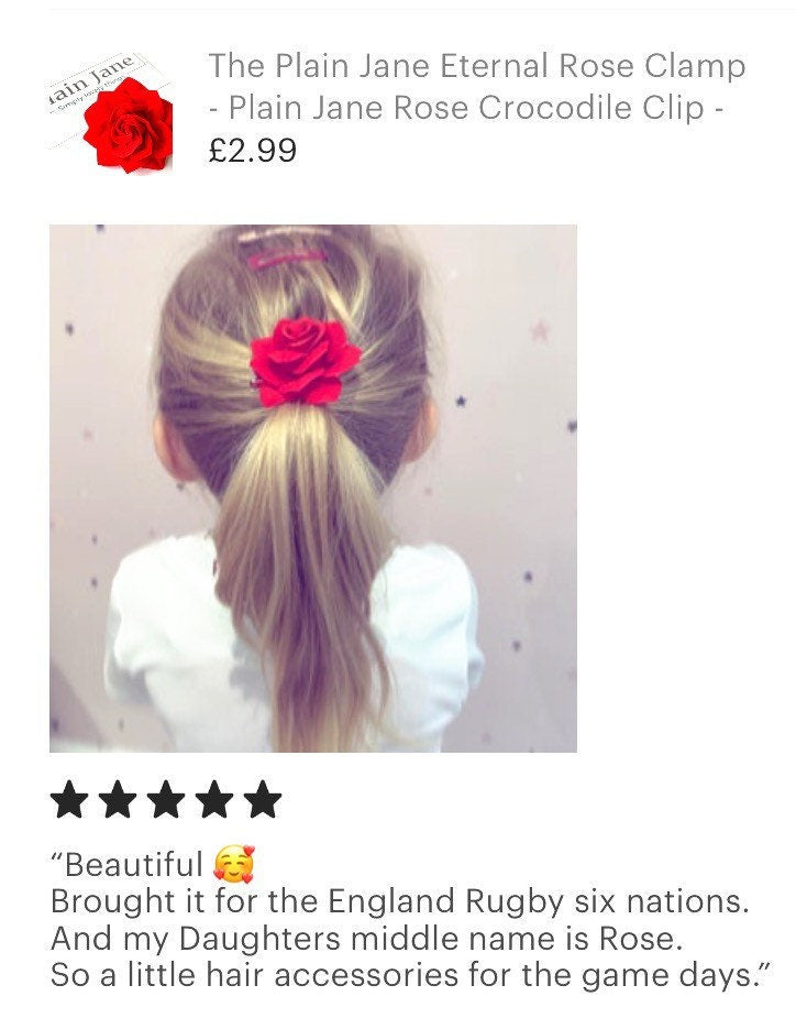 The Plain Jane Eternal Rose Clamp - Plain Jane Rose Crocodile Clip - Rose Hair Clip - Red Nylon Rose Hair Clamp - Floral Hair Clip