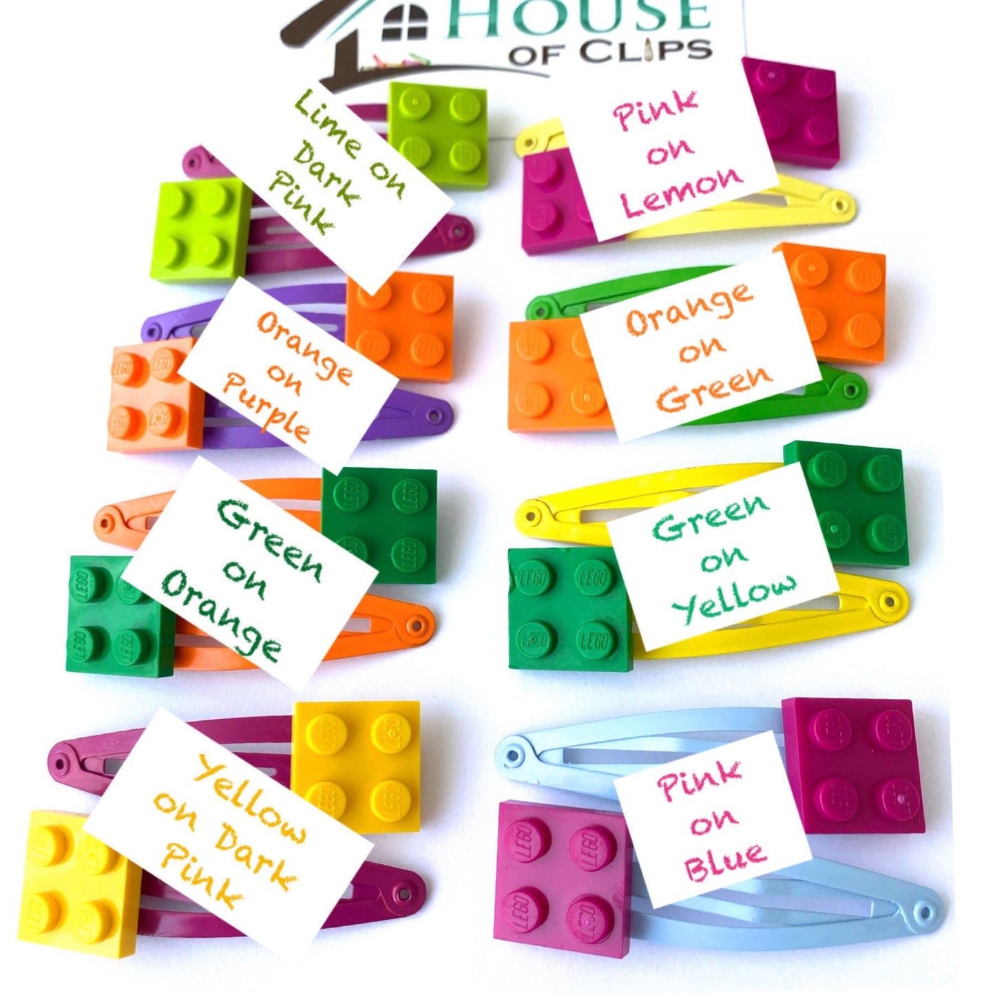 Brick Hair Clips x2: Building Block Snap Clip - 17 Colors