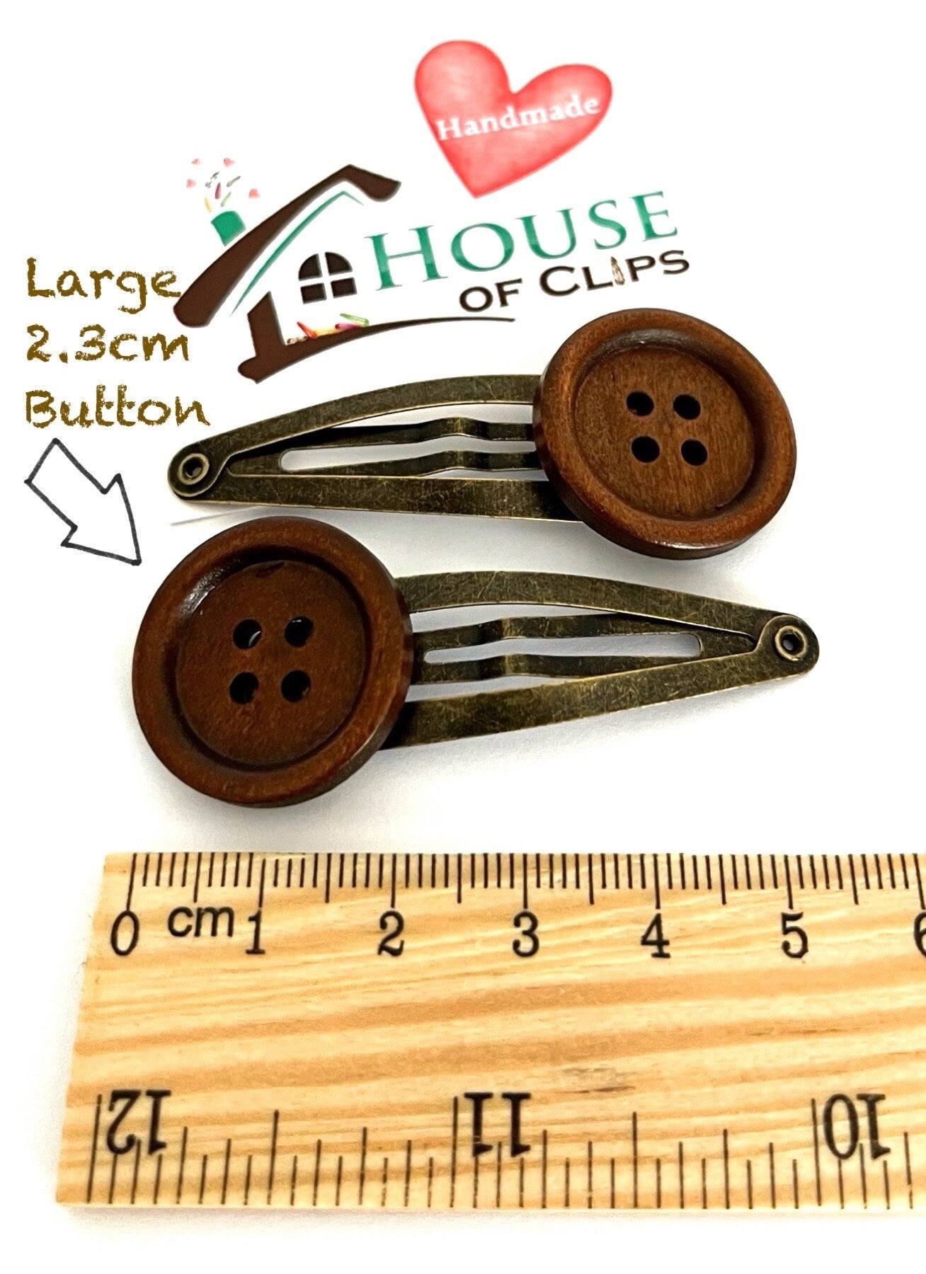 Grandad's Missing Button Hair Clips x2 / Button Hair Clips / Vintage Style Hair Clips / Hair Clips Ladies / Ladies Brown Snap Clips / Vintag