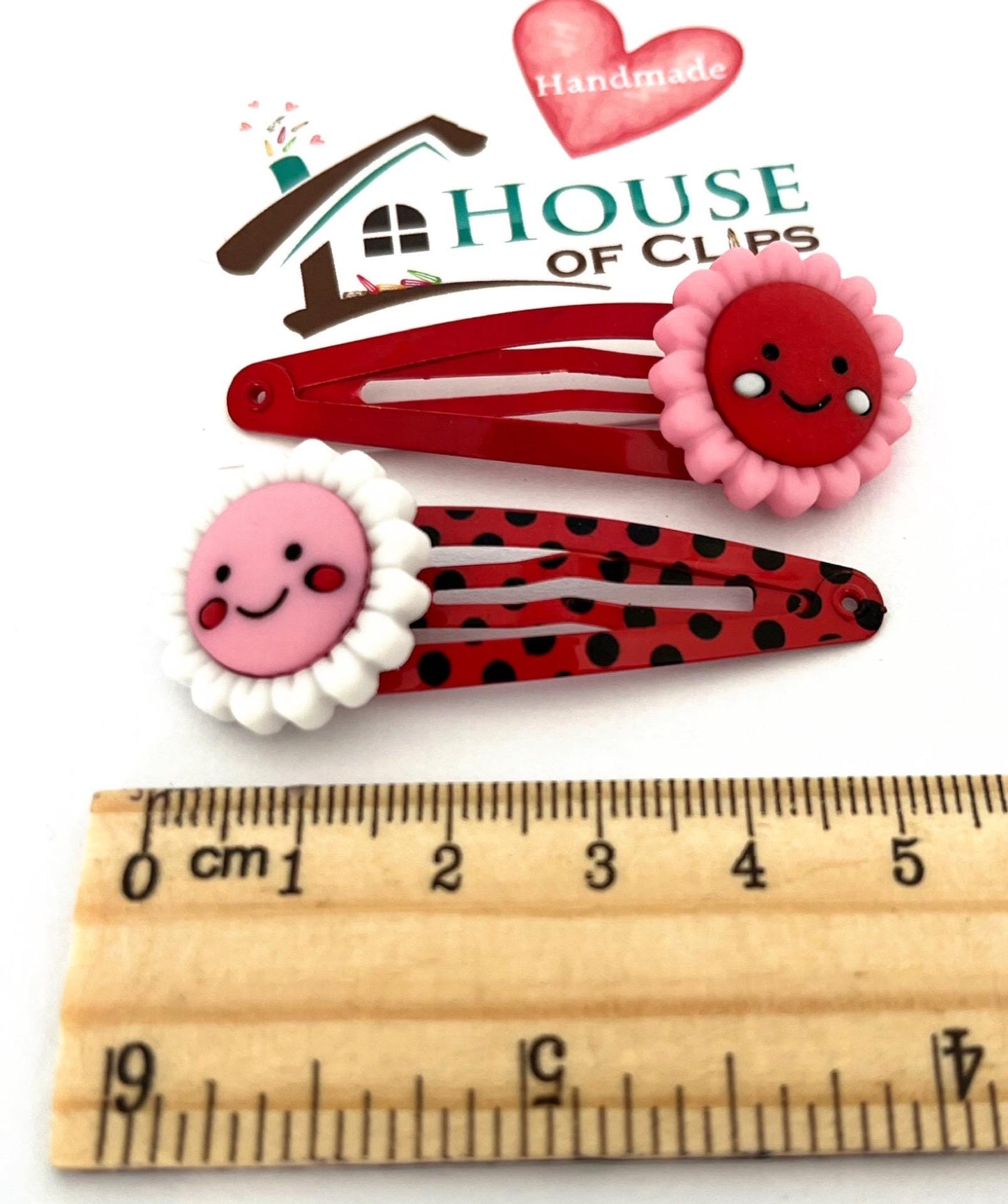 Red Flower Hair Clips x2, Cute Daisy Snap Clips, Girls Hair Accessories, Handmade Hair Slides, Toddler Clips, Gift for Her